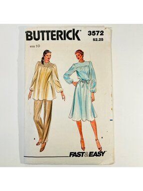1980s Butterick 3572 Size 10 Loose Fitting Dress and Tunic Sewing Pattern CC
